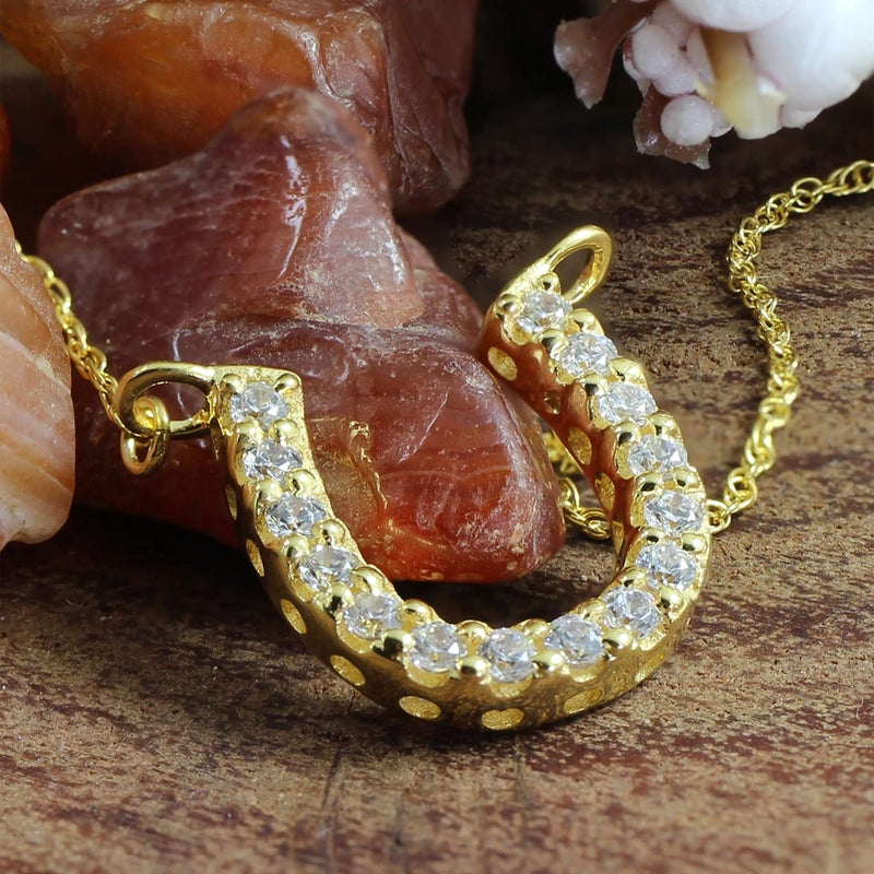 AFFY Horseshoe Pendant Necklace for Women Round Cut Sparkling White Cubic Zirconia Necklace in 14K Yellow Gold Plated 925 Sterling Silver with 18 Inch Rope Chain Jewelry Gift for Her - Image 4